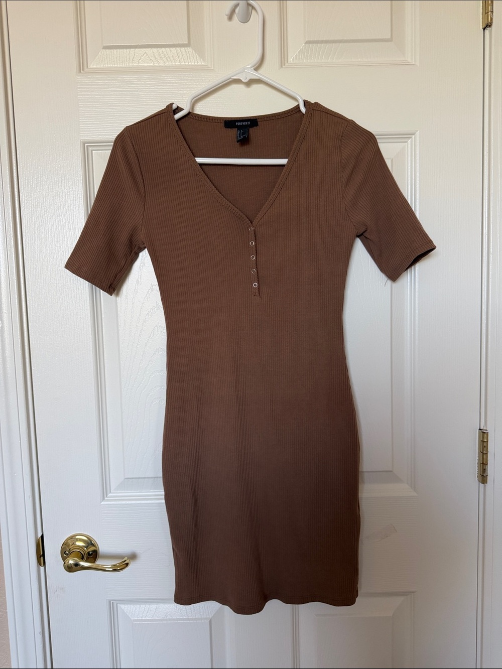 Forever 21 Brown Ribbed V-Neck Mini Dress